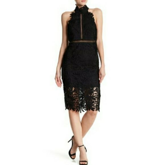 Bardot Dresses & Skirts - Bardot Kara Lace Halter Knee Length Dress Size 4 XS lace black lbd